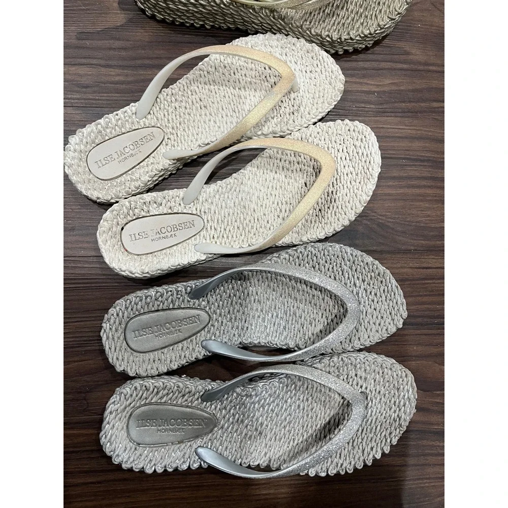 Ilse Jacobsen Hornbaek Cheerful Flip Flops Bundle 3 Pairs Metallic Gold Silver 7 - Picture 3 of 9